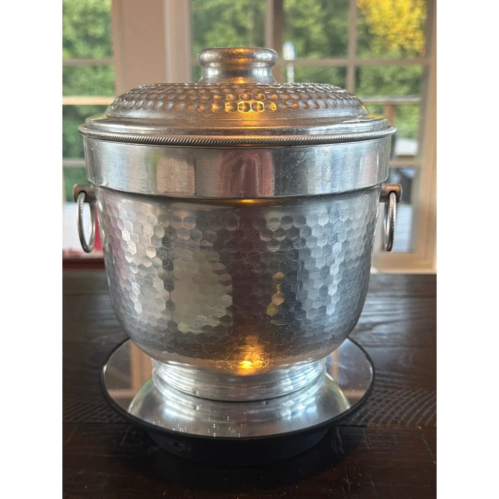 Vintage Made in Italy Hammered Aluminum Ice Bucket – Mid Century 9